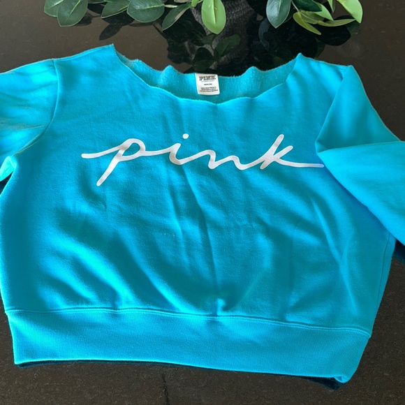 PINK Victoria's Secret Tops - Blue PINK Cropped Sweatshirt